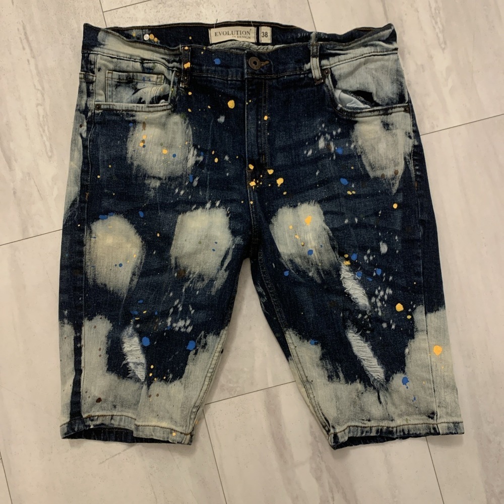 Evolution In Design Baggy Shorts Jorts Mens 38 Stretchy Urban Streetwear Paint